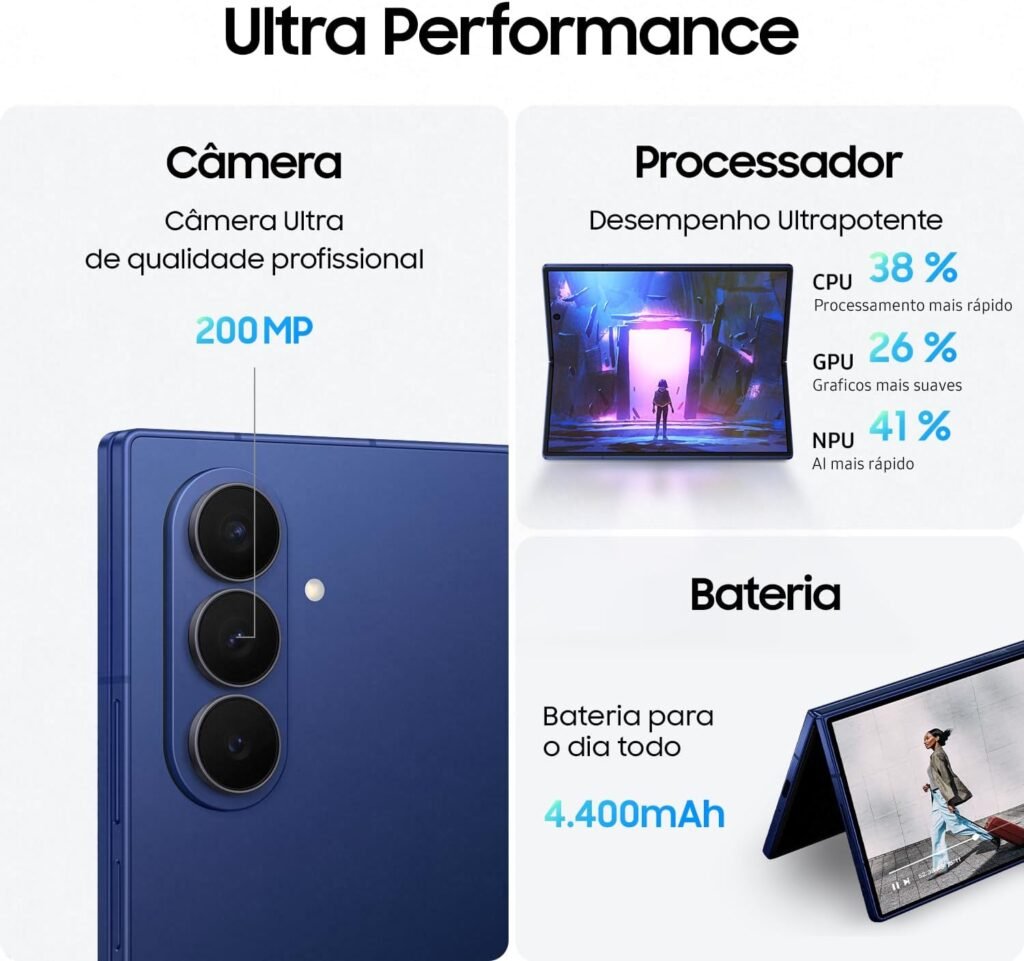 O Galaxy Z Fold7 acompanha os fluxos de trabalho mais exigentes, graças aos 16 GB de RAM padrão e ao novo processador Qualcomm® Snapdragon® Elite 8