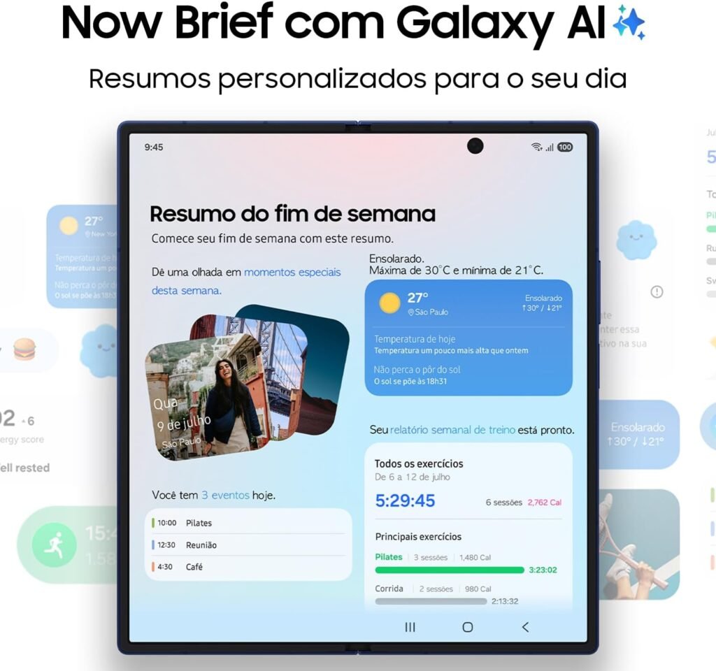 O Galaxy Z Fold 7 brilha na produtividade. Com o recurso multitarefa em tela dividida