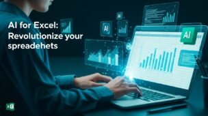 ia-para-excel-capa-artigo-google-discover Imagem de capa mostrando profissional analisando planilha com gráficos e ícones de inteligência artificial, representando o uso da IA para Excel no ambiente corporativo.