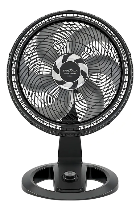 Ventilador de mesa Britânia Turbo Maxx, com uma potência de 130w e hélice de 6 pas