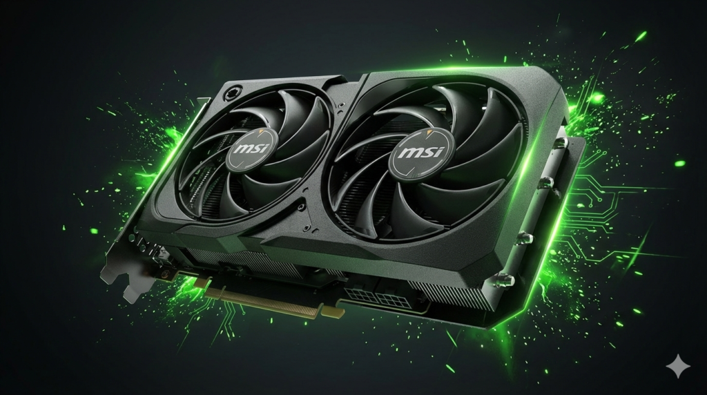 Placa de vídeo GeForce RTX 5050 MSI Shadow 2X com design gamer, duas ventoinhas e foco em alto desempenho para jogos e criação de conteúdo