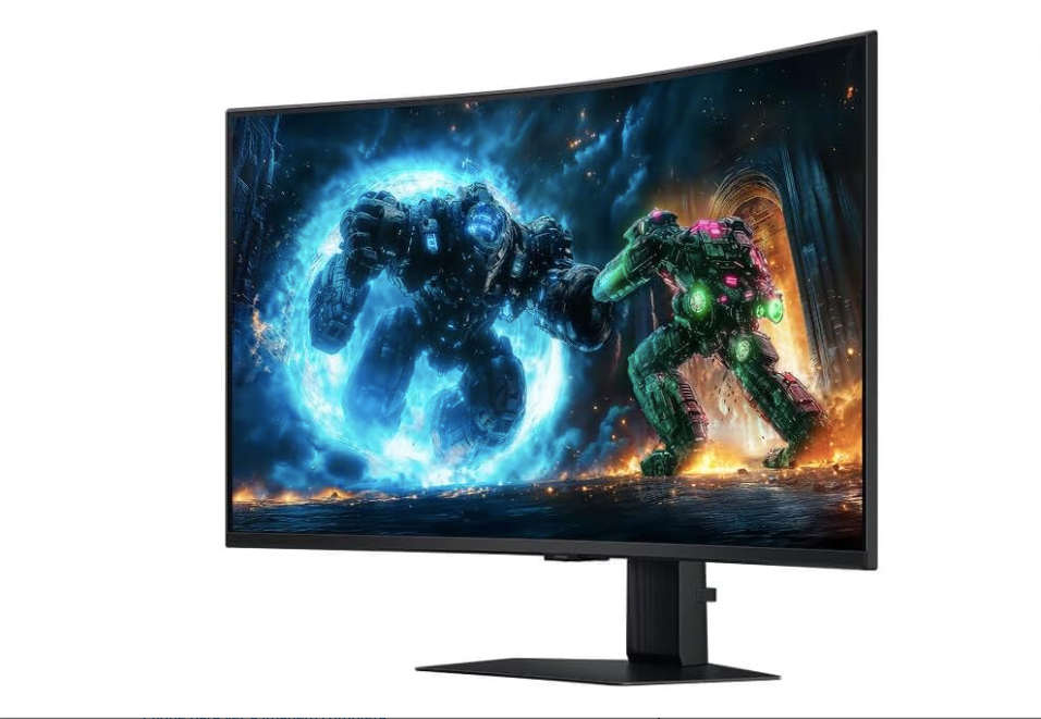  O Monitor Samsung Odyssey G7 de 37 polegadas apresentando uma taxa de atualização de 165 Hz e tempo de resposta de 1 ms.