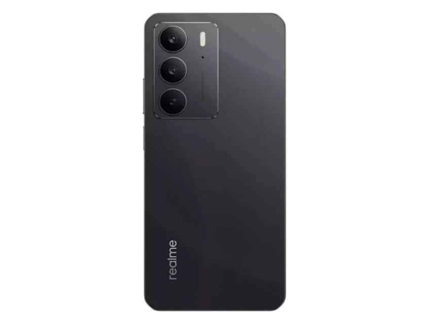 Traseira do Realme C75 com design minimalista, três câmeras e logo da marca