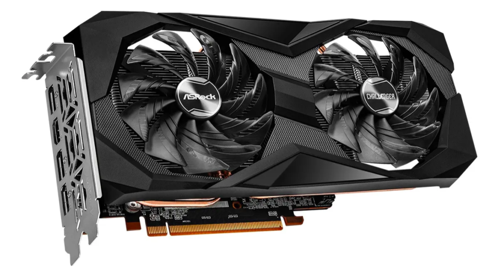 Placa de vídeo AMD Radeon RX 6600 ASRock Challenger com dois ventiladores e design robusto em preto