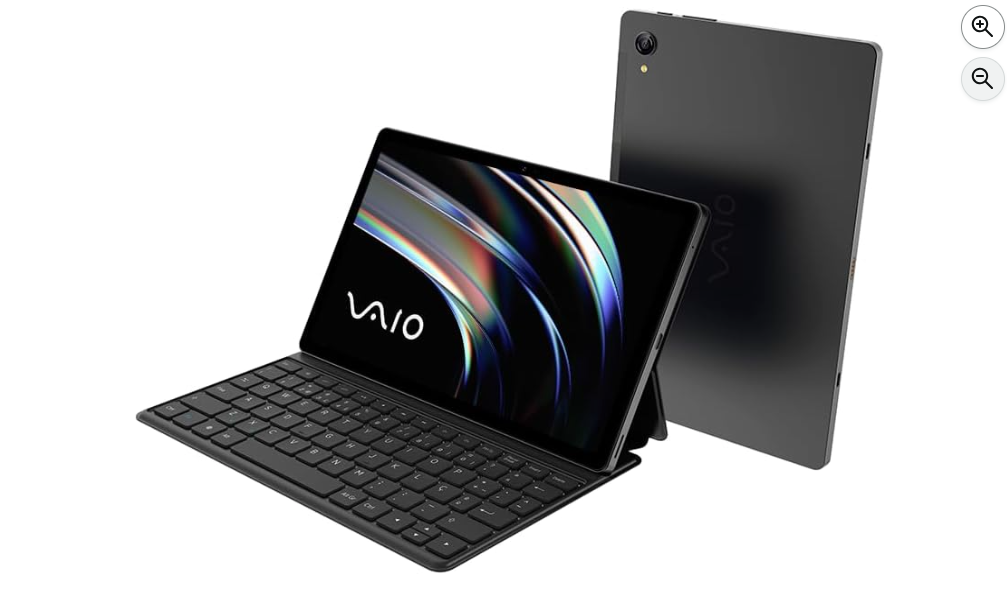 Tablet Vaio TL10 com teclado acoplado em modo notebook, exibindo tela ligada e design fino na parte traseira