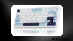 Teclado mecânico compacto 75% com design premium, keycaps brancas e cinza, iluminação RGB suave e visual moderno ideal para artigos de tecnologia no Google Discover